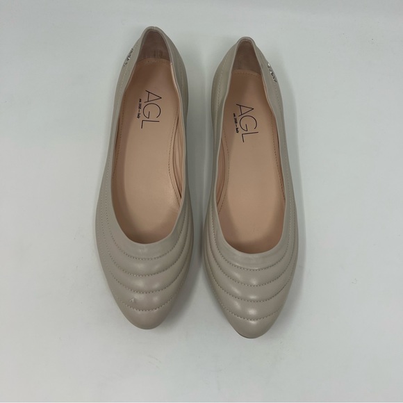 AGL MIledy Cream Leather Quilted Flats Shoes Women Size 40 US 10 - Picture 2 of 9